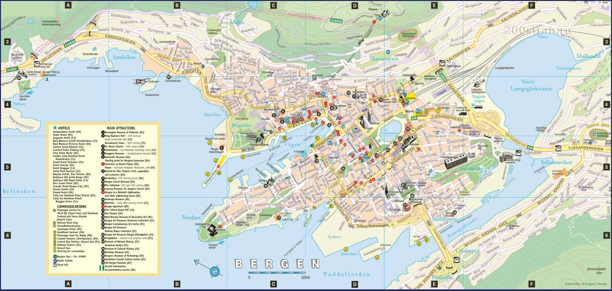 bergen Norvégia város térkép