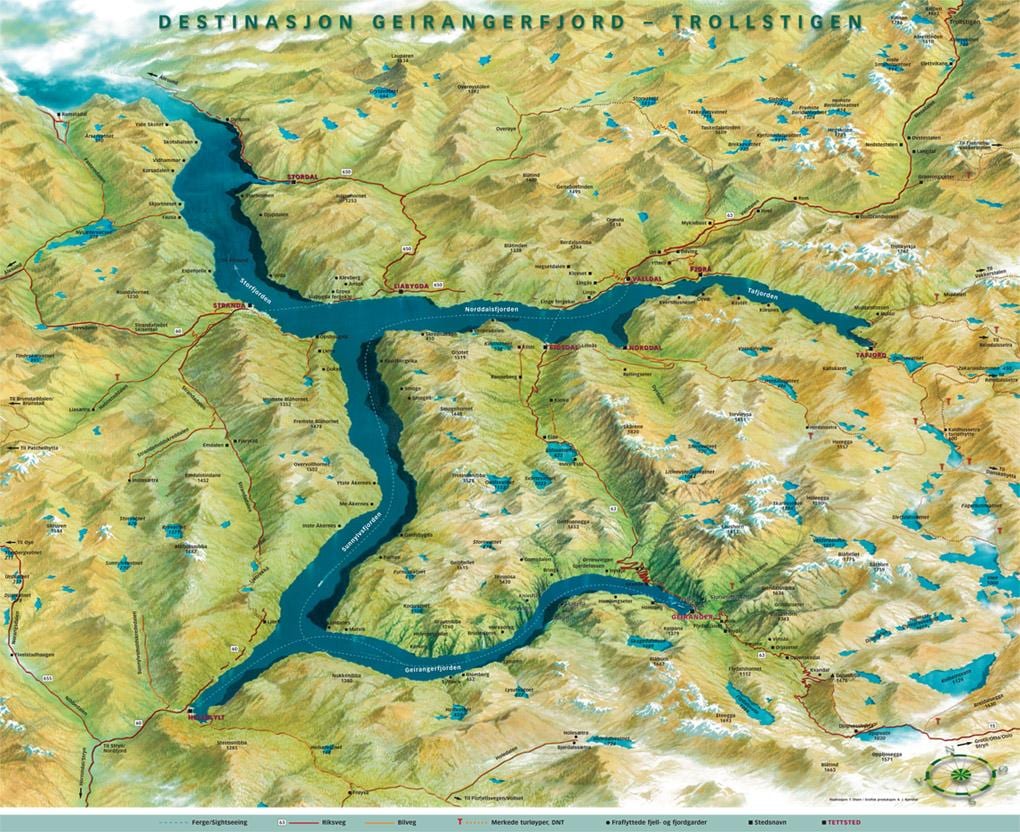 térkép geiranger Norvégia