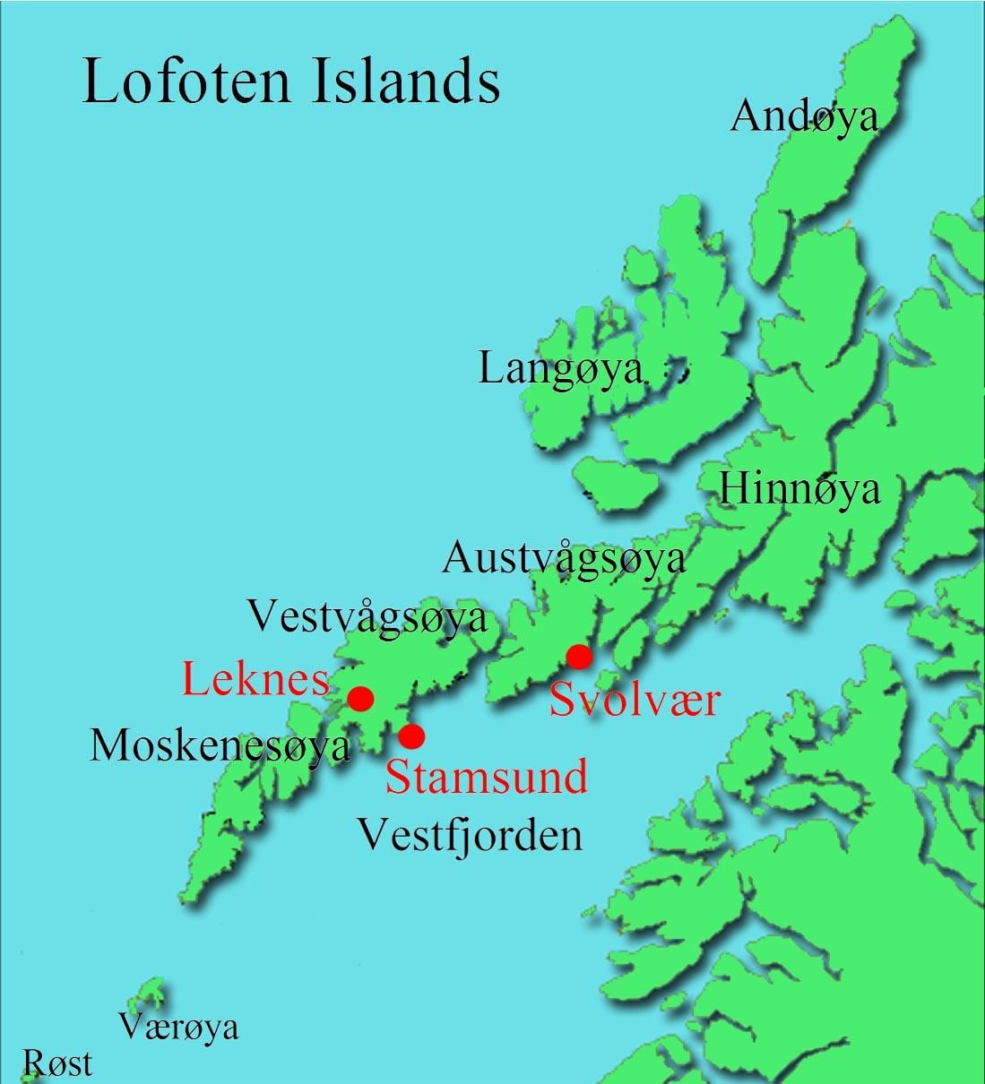 lofoten-szigetek Norvégia térkép
