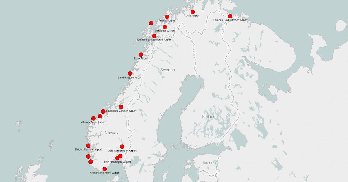 Térkép Norvégia repülőterek