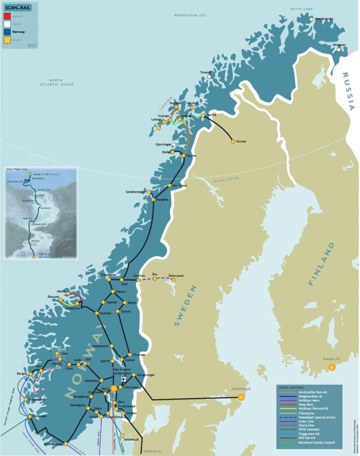 Norvégia vasúti térkép
