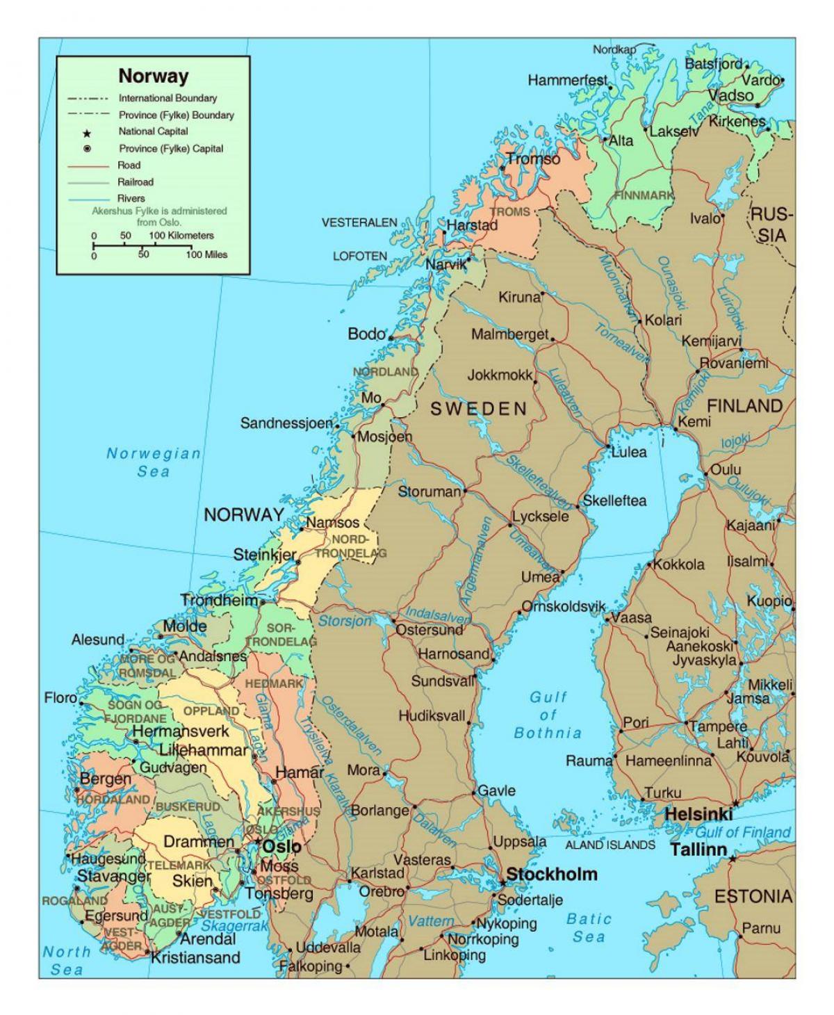 térkép, Norvégia a városok