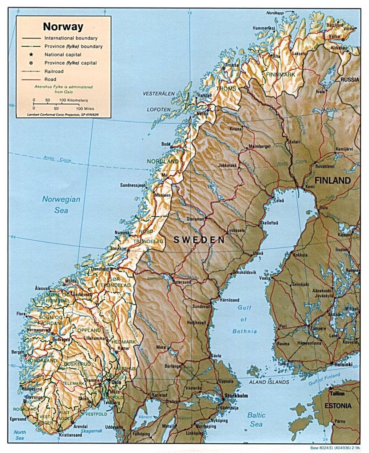 részletes térkép, Norvégia a városok